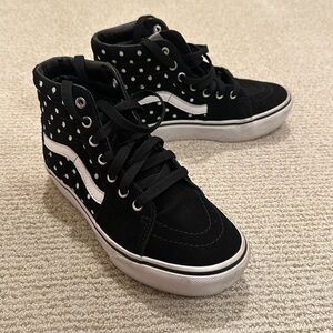 Kids Vans Black/White polka dot high tops